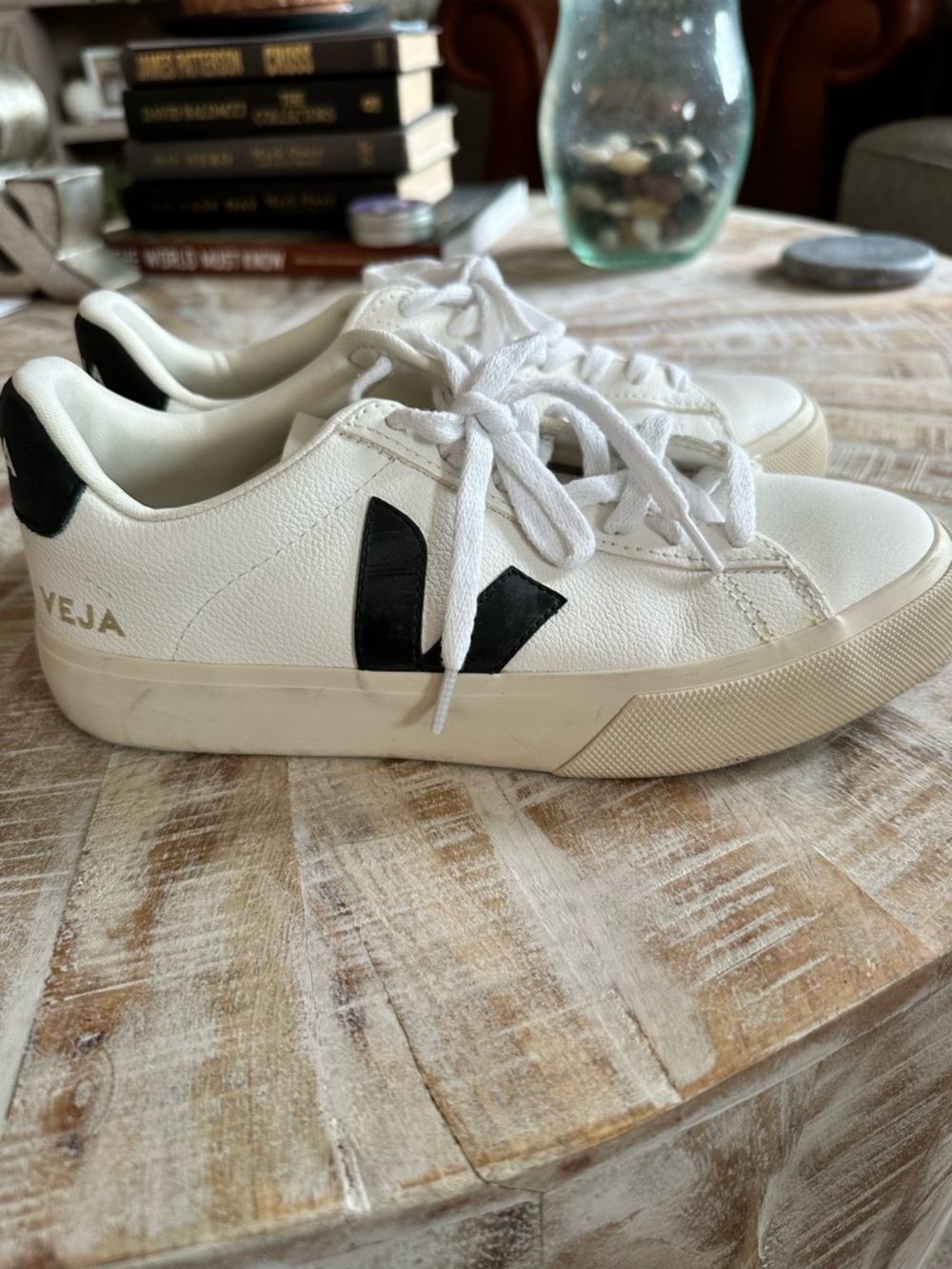 Veja White Low-Top Sneakers with Black V Accent